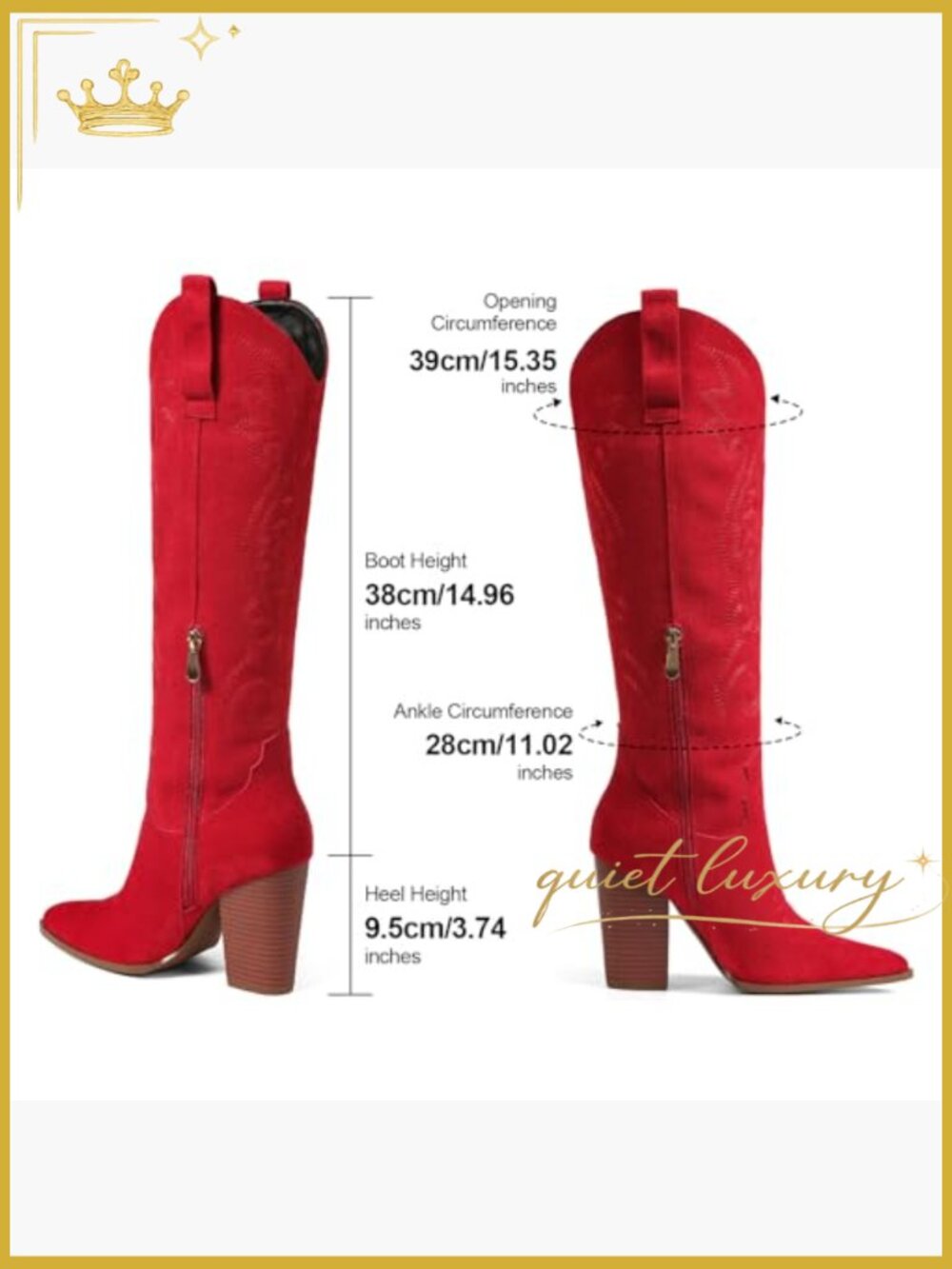 Knee High Cowboy Boots Pointed Toe Chunky Heel Pull-on Embroidered Wide Calf - Picture 5 of 7